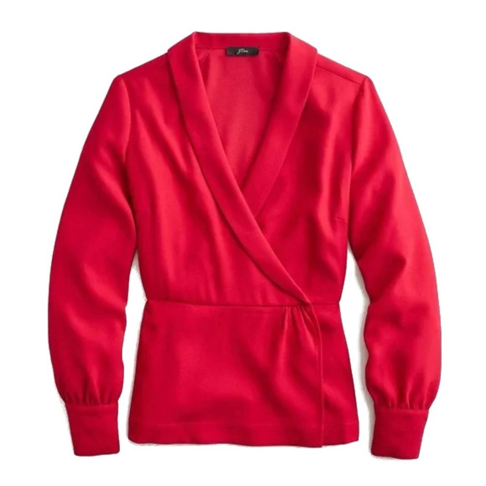 NWT Womens Size 6 J. Crew Red Drapey Faux Wrap Blouse Top in 365 Crepe